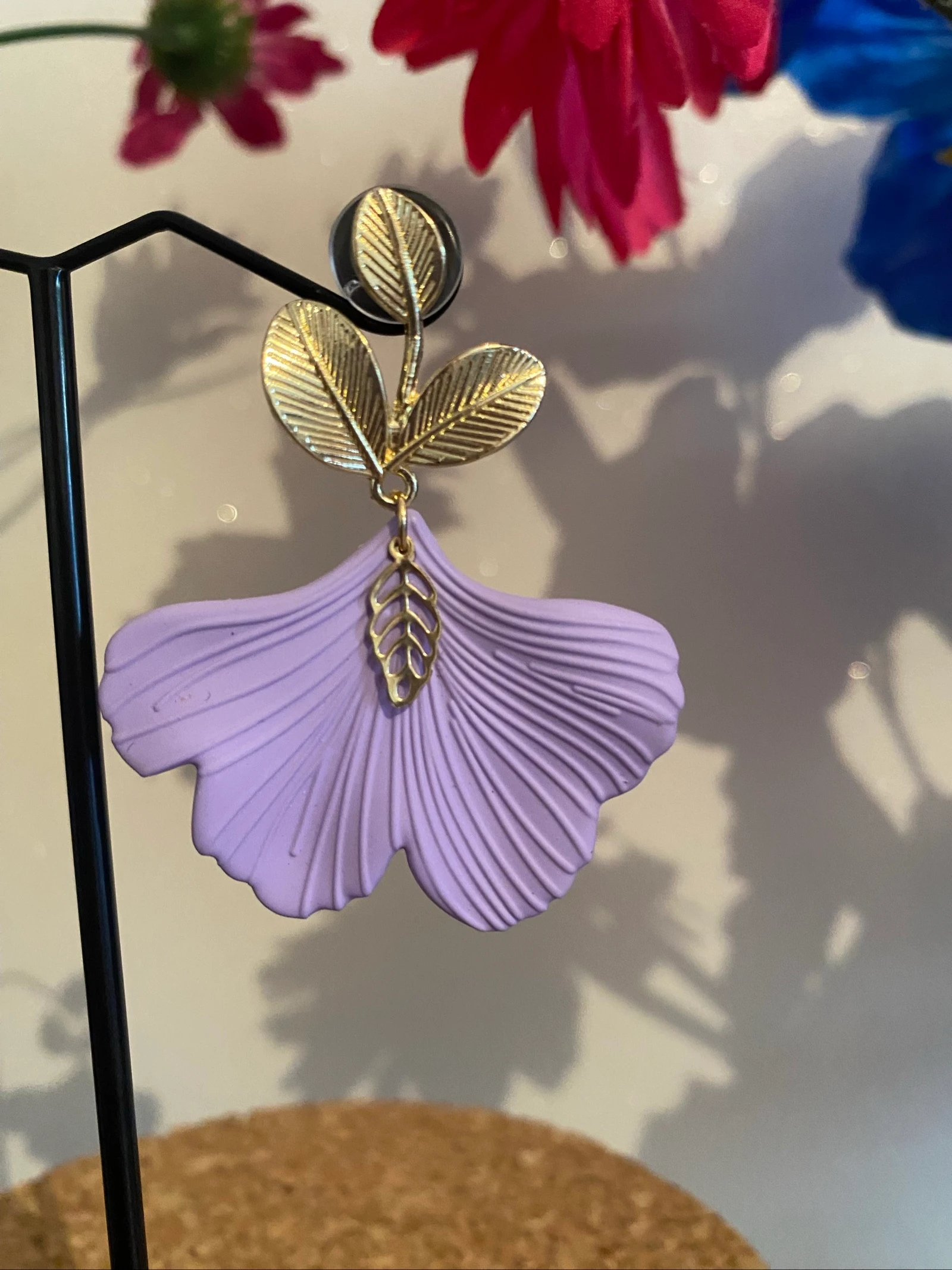 Brincos de folha de gingko lilás – photo 2